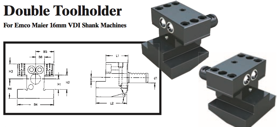 Double Toolholder - Standard (Top) (For Emco Maier 16mm VDI Shank Machines) - Part #: CNC86 E41.1616 - Makers Industrial Supply