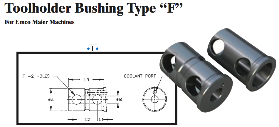 Toolholder Bushing Type ÒFÓ (For Emco Maier Machines) - Part #: CNC86 E86-80F 20mm - Makers Industrial Supply