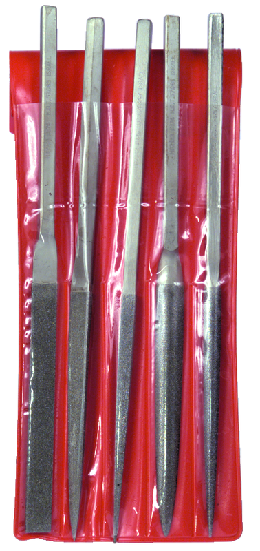 5 Pc. 4-1/4" Diamond Length - 8-1/2" OAL - Med Grit - Diamond File Set - Makers Industrial Supply