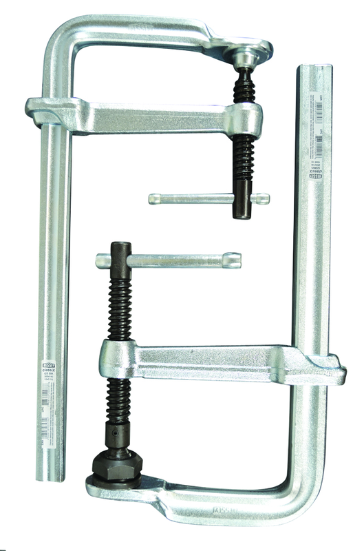 Economy L Clamp --24" Capacity - 4-3/4" Throat Depth - Standard Pad - Profiled Rail, Spatter resistant spindle - Makers Industrial Supply