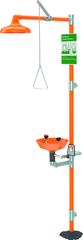 Guardian combination eyewash and shower station. Eyewash features a plastic bowl with two GS-Plus™ spray-type outlet heads that deliver a flood of water for rinsing eyes. - Makers Industrial Supply
