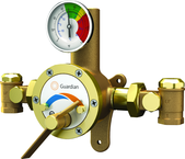 Guardian tempering valve blends hot and cold water to deliver tepid water. Flow capacity is 3.0 to 34 GPM, for use with a single emergency shower, or multiple eyewash, eye/face wash, eyewash/drench hose or drench hose units. - Makers Industrial Supply