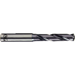 19/64″ Dia. × 8 mm Shank × 41 mm Flute Length × 79 mm OAL, 3xD, TiAlN, 2xD Flute, Coolant Thru, H6 Solid Carbide Drill - Exact Industrial Supply