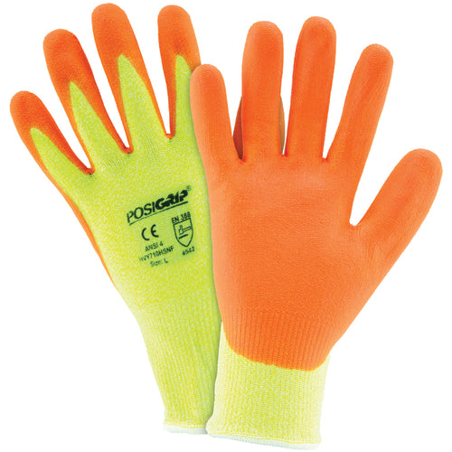 Hi Vis 10 Gauge Yellow HPPE Shell w/ Orange Foam Nitrile Palm Cut Resistant Gloves Large - Makers Industrial Supply