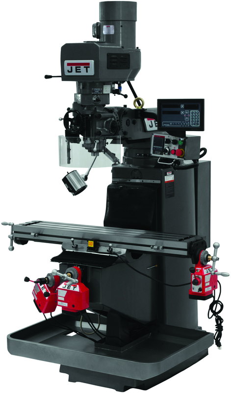 JTM-949EVS Mill With 3-Axis Newall DP700 DRO (Knee) With X-Axis Powerfeed and Air Powered Draw Bar - Makers Industrial Supply