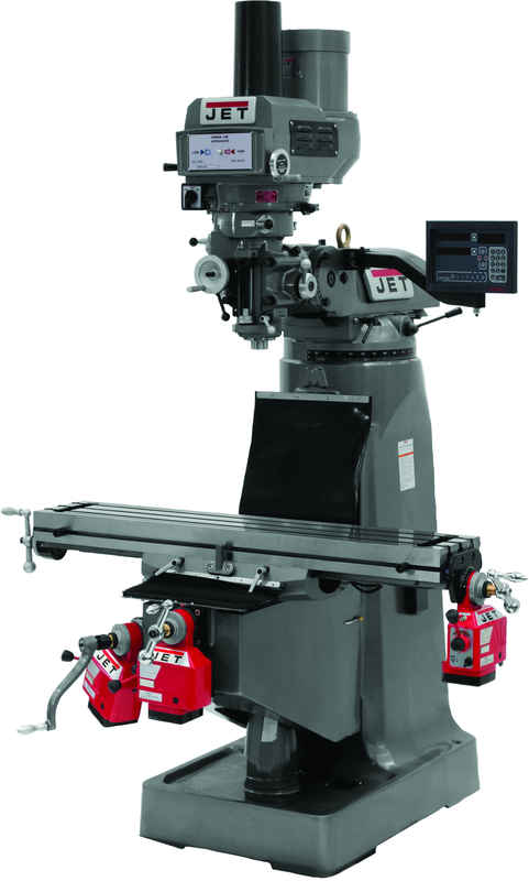 JTM-4VS Mill With 3-Axis Newall DP700 DRO (Quill) With X, Y and Z-Axis Powerfeeds and Power Draw Bar - Makers Industrial Supply