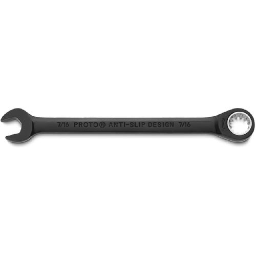 Proto Black Chrome Combination Non-Reversible Ratcheting Wrench 7/16″ - Spline - Makers Industrial Supply