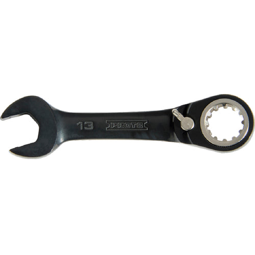 Proto Black Chrome Combination Stubby Reversible Ratcheting Wrench 13 mm - Spline - Makers Industrial Supply