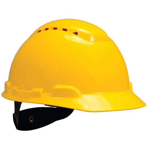 ‎3M Hard Hat with Uvicator H-702V-UV Vented Yellow 4-Point Ratchet Suspension - Makers Industrial Supply