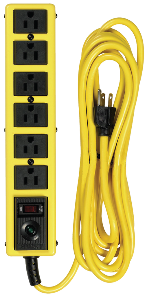 6 Outlet - Black/Yellow - Surge Protector/Circuit Breaker - Makers Industrial Supply