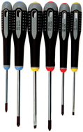 6 Piece - Ergo Handle Screwdriver Set - Includes: #1 x 4; #2 x 4 Phillips; #1 x 4; #2 x 4 Pozidriv; 9/64 x 3; 7/32 x 4 Slotted Cabinet - Makers Industrial Supply