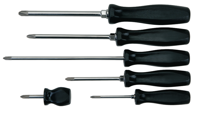 6 Piece - Phillips® Screwdriver Set - Includes: 6-1/4 #1; 7-5/16 #2; 12 #2; 10-1/2 #3; 10-3/4 #4; 3-1/2 #2 - Makers Industrial Supply