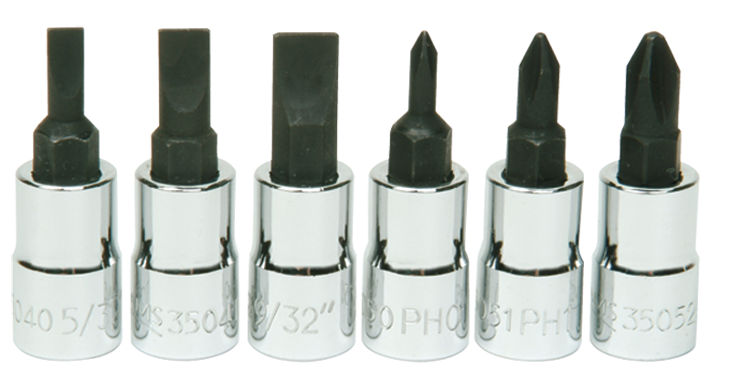 6 Piece - #9309068 - #0; #1; #2 Phillips; 5/32; 7/32; 9/32" Slotted - 1/4" Drive - Socket Drive Hex Bit Set - Makers Industrial Supply