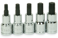 5 Piece - #9329080 - T40; T45; T50; T55; T60 - 1/2" Drive - Socket Drive Torx Bit Set - Makers Industrial Supply