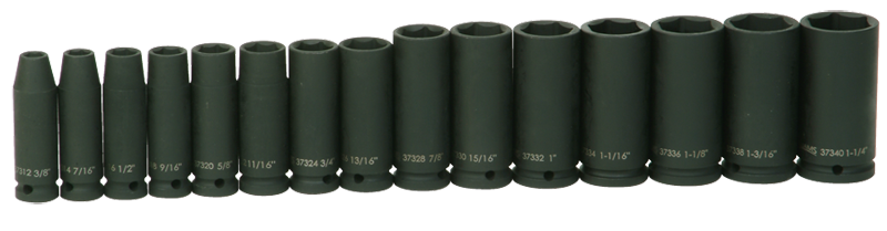 14 Piece - #9379085 - 3/8 to 1-1/4" - 1/2" Drive - 6 Point - Deep Impact Socket Set - Makers Industrial Supply