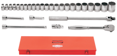 29 Piece - #9323644 - 10 to 21mm - 1/2" Drive - 12 Point - Metric Socket Set - Makers Industrial Supply