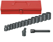 16 Piece - #9324573 - 10 to 27mm - 1/2" Drive - 6 Point - Impact Socket Set - Makers Industrial Supply