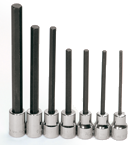 7 Piece - #9320551 - 1/8; 5/32; 3/16; 7/32; 1/4; 5/16; 3/8" - 3/8" Drive - Socket Drive Extra Long Hex Bit Set - Makers Industrial Supply
