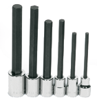 6 Piece - #9321329 - 1/4; 5/16; 3/8; 1/2; 9/16; 5/8" - 1/2" Drive - Socket Drive Extra Long Hex Bit Set - Makers Industrial Supply