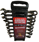 8 Piece - 5/16 to 3/4" - 15° Offset - Reversible Ratcheting Combination Wrench Set - Makers Industrial Supply
