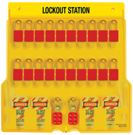 Padllock Wall Station - 22 x 22 x 1-3/4''-With (20) 3Red Steel Padlocks - Makers Industrial Supply