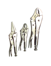 Locking Plier Set -- 3pc. Chrome Plated- Includes: 5"; 10" Curved Jaw / 6" Long Nose - Makers Industrial Supply