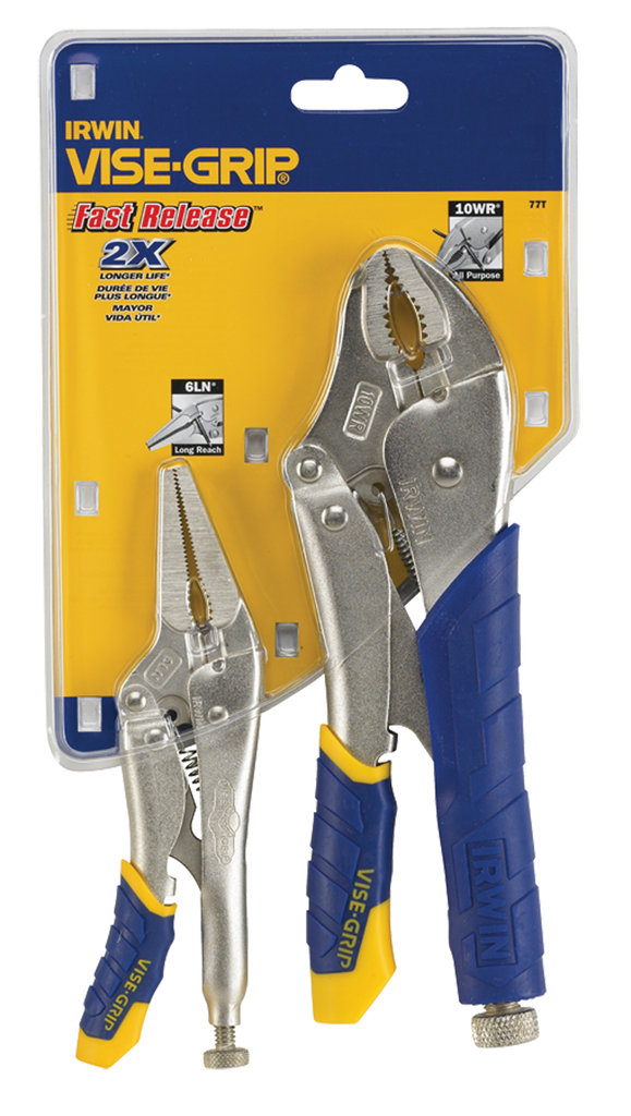 Fast Release Curved Jaw Locking Pliers Set -- 2 Pieces -- Includes: 10" Curved Jaw & 6" Long Nose - Makers Industrial Supply
