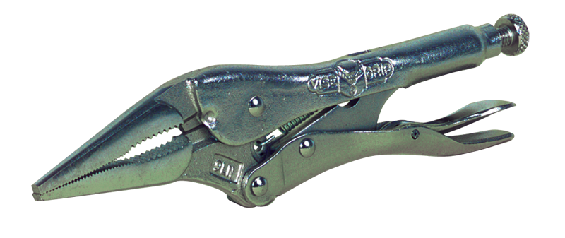 Long Nose Locking Pliers with Wire Cutter -- #9LN Plain Grip 3'' Capacity 9'' Long - Makers Industrial Supply