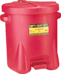 #937FL -- 14 Gallon Poly Oily Waste Can -- Self closing lid with foot lever -- Red HDPE - Makers Industrial Supply