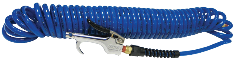 #600PU25BT - 1/4 MPT x 25 Feet - Blue Polyurethane - 2 Swivel Fitting(s) - Recoil Air Hose & Air Blow Gun Kit - Makers Industrial Supply