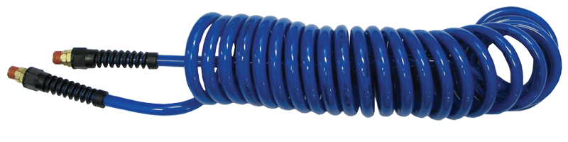 #PU1410BT - 1/4 MPT x 10 Feet - Transparent Blue Polyurethane - 1-Swivel Fitting(s) - Self-Storing Hose - Makers Industrial Supply