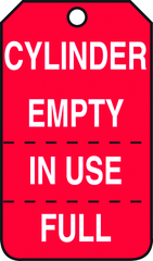 Cylinder Tag, Cylinder Empty, In Use, Full (Perforated), 25/Pk, Plastic - Makers Industrial Supply