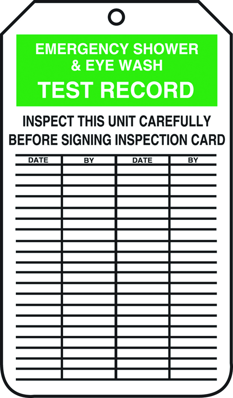 Inspection Record Tag, Emergency Shower & Eye Wash Test Record, 25/Pk, Plastic - Makers Industrial Supply