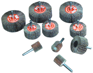 10 piece - 1/4 Shank - 1 each 3 x 1"; 2 x 1" & 1 x 1" - 60; 80; 120 Grit - Mounted Flap Wheel Test Kit - Makers Industrial Supply
