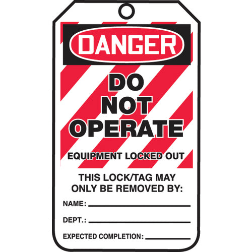 Lockout Tag, Danger Do Not Operate Equipment Locked Out, 25/Pk, Cardstock - Makers Industrial Supply