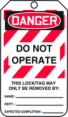 Lockout Tag, Danger Do Not Operate, 25/Pk, Plastic - Makers Industrial Supply