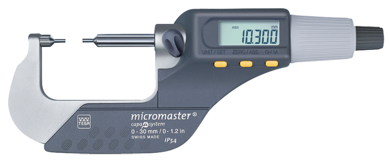 0 - 1.2" / 0 - 30mm Measuring Range - .00005/.001mm Resolution - Friction Thimble - Carbide Face - Electronic Spline Micrometer - Makers Industrial Supply