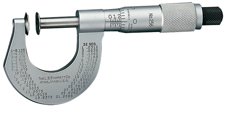 #256MRL-25 -  0 - 25mm Measuring Range - .01mm Graduation - Ratchet Thimble - High Speed Steel Face - Disc Micrometer - Makers Industrial Supply