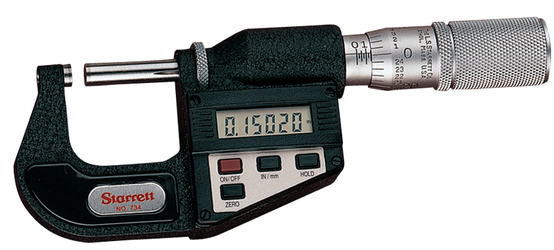 #733XFL-1 -  0 - 1" / 0 - 25mm Measuring Range - .00005/.001mm Resolution - Friction Thimble - Carbide Face - Electronic Outside Micrometer with Letter of Certification - Makers Industrial Supply