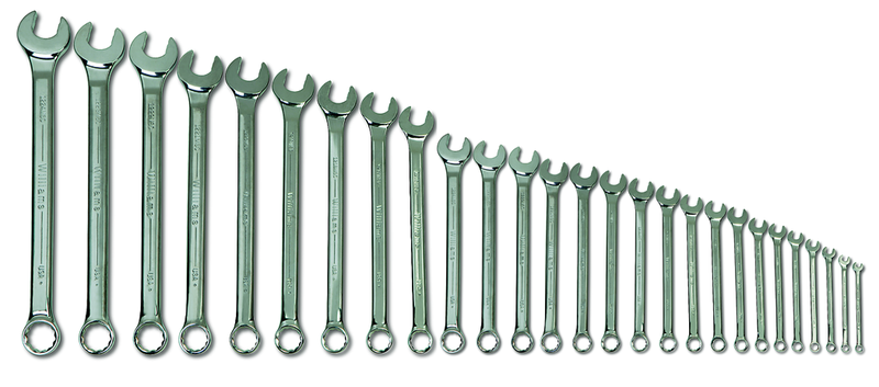 27 Piece Supercombo Wrench Set - High Polish Chrome Finish - Supercombo Open End and Supertorque Box End - Metric 6mm - 36mm; Tools Only - Makers Industrial Supply