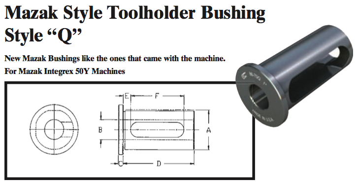 Mazak Style "Q" Toolholder Bushing  - (OD: 50mm x ID: 1/2") - Part #: CNC 86-70QM 1/2" - Makers Industrial Supply