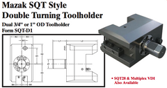 Mazak SQT Style Double Turning Toolholder (Dual 3/4Ó or 1Ó OD Toolholder Form SQT-D1) - Part #: SQT41.2825 - Makers Industrial Supply