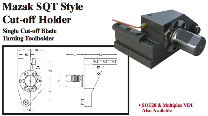 Mazak SQT Style Cut-off Holder (Single Cut-off Blade Turning Toolholder) - Part #: SQT45.1020 - Makers Industrial Supply