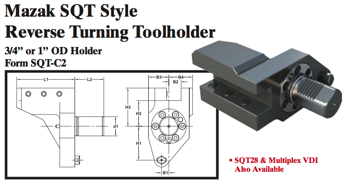 Mazak SQT Stye Reverse Turning Toolholder (3/4Ó or 1Ó OD Holder Form SQT-C2) - Part #: SQT32.1525 - Makers Industrial Supply