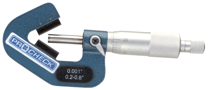 .2 - 1'' Measuring Range - .001 Graduation - Ratchet Thimble - High Speed Steel Face - 5-Flute V-Anvil Micrometer - Makers Industrial Supply