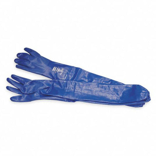 ‎Size 8-Nitri-Knit - dipped nitrile glove - interlock knitted liner - 26″ (65cm) total length - rough grip - elastic sleeve attached - blue. 6 pairs per bag, 12 bags per case. - Makers Industrial Supply