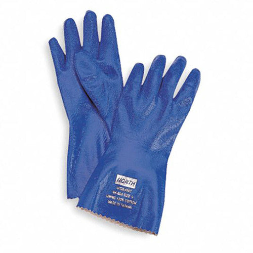 ‎Size 7-Nitri-Knit - dipped nitrile glove - interlock knitted liner - 12″ (30cm) - rough grip - blue. 12 pairs per bag, 12 bags per case. - Makers Industrial Supply