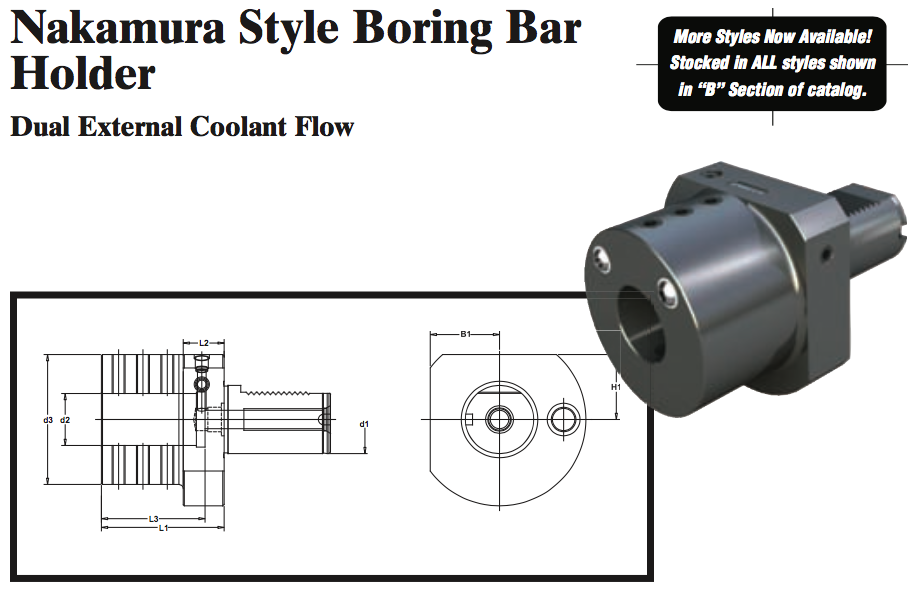 Nakamura Style Boring Bar Holder (Dual External Coolant Flow) - Part #: NK52.5012 - Makers Industrial Supply