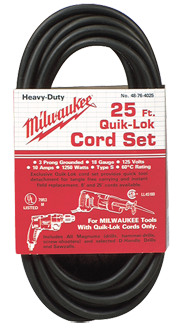 #48-76-4025 - Fits: Most Milwaukee 3-Wire Quik-Lok Cord Sets @ 25' - Replacement Cord - Makers Industrial Supply
