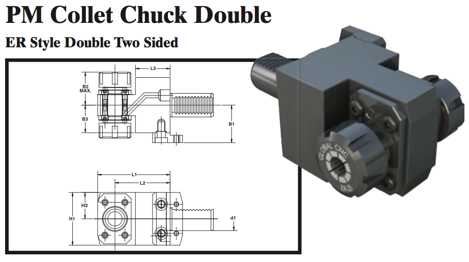 PM Collet Chuck Double (ER Style Double Two Sided) - Part #: PM93.3025ER - Makers Industrial Supply